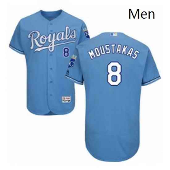 Mens Majestic Kansas City Royals 8 Mike Moustakas Light Blue Alternate Flex Base Authentic Collection MLB Jersey